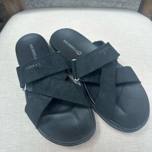 Merrell Black Cross-Strap Slides
